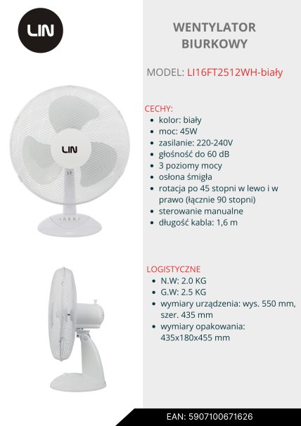 LIN Wentylator biurkowy    LI16FT2512WH-biały.png